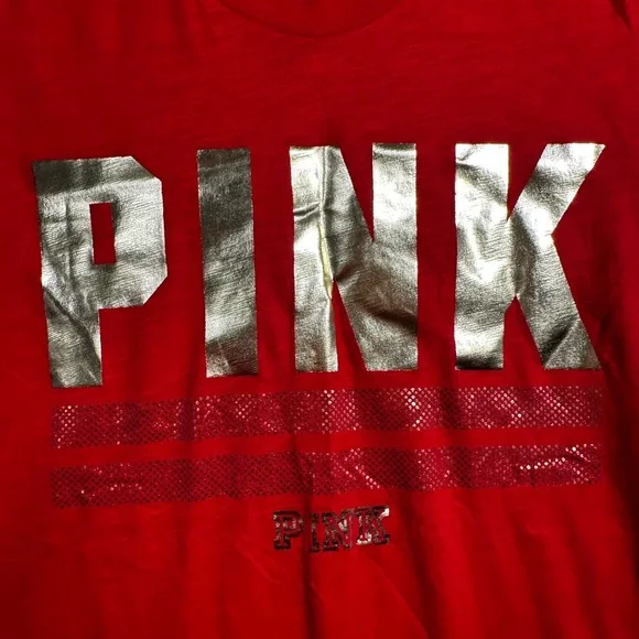 PINK Victoria's Secret Red and Gold Graphic Tee - Picture 3 of 8